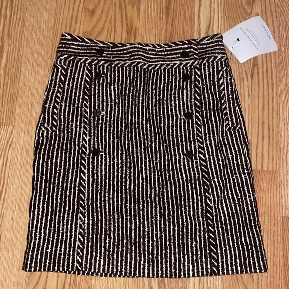 Tory Burch Brown White Striped Textured A-Line Skirt Size 8